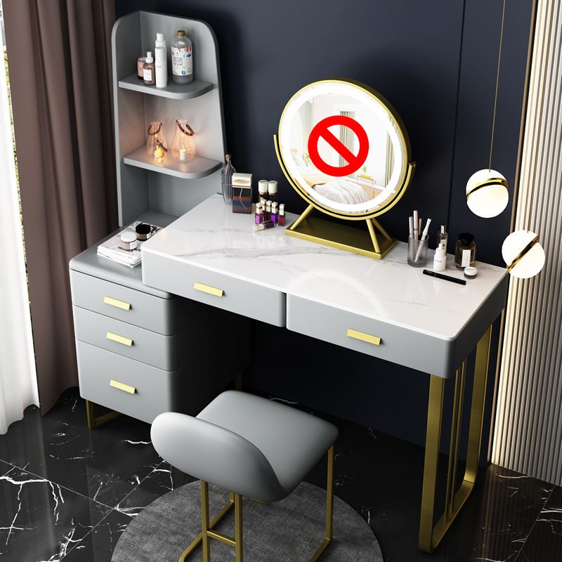 Luxurious Stone Top Makeup Vanity Table Stool Set 51.18" H 5-Drawer Dresser