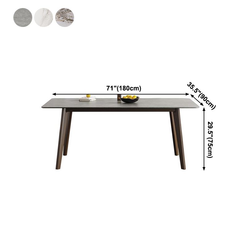Mid-Century Modern Rectangle Dining Table Sintered Stone Table with 4 Solid Wood Legs