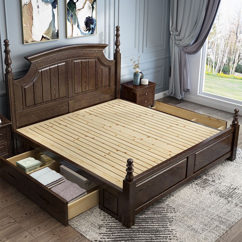 Rustic Style Bed Frame Solid Wood Standard Bed with Headboard