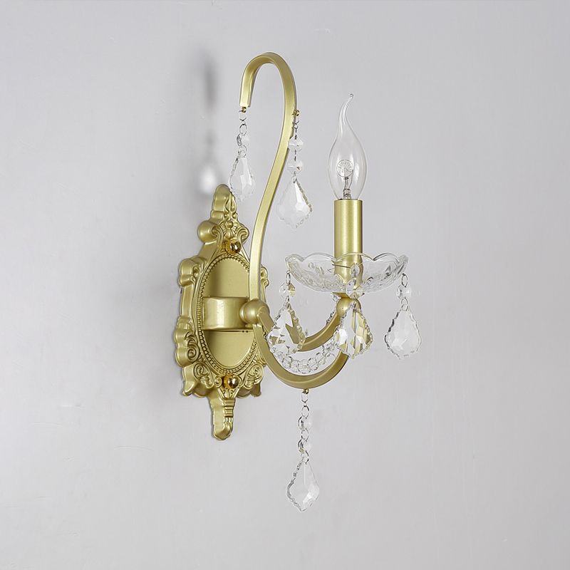Lampada con funce a parete di candele rurali 1/2-testa Funzione illuminazione a parete in cristallo in oro per soggiorno