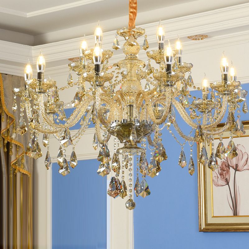 Candlestick Chandelier Light Fixture Crystal Glass Hanging Lamp for Living Room