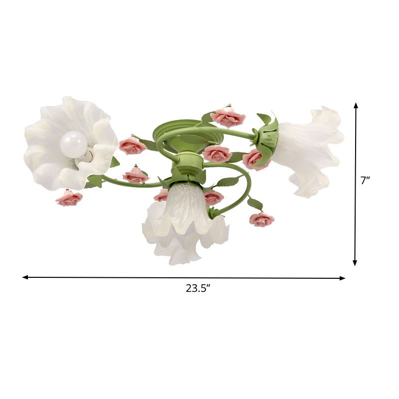 Lampe semi-encastrée en spirale pour chambre à coucher, fleur coréenne en métal, 4 ampoules, vert, éclairage proche du plafond
