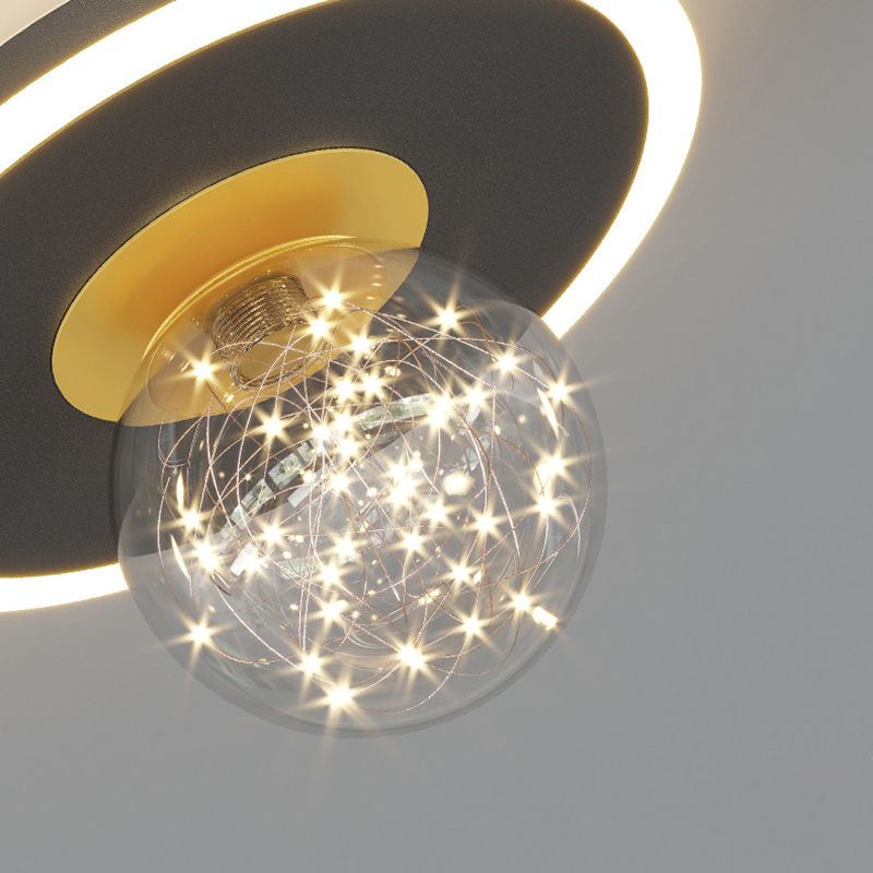Glass Geometric Ceiling Light Fixture Nordic Style LED Ceiling Mounted Light in Black