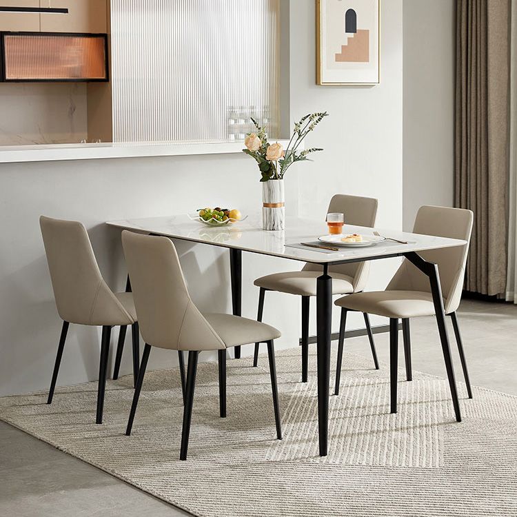 White Stone Top Dinette Table with Metal Legs Rectangle Home Dining Table