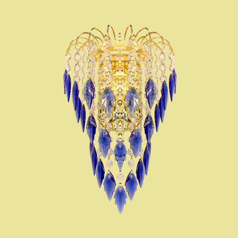 Éclairage mural moderne à 2 légers Finition en laiton incurvé lampe murale incurvée avec nuance de cristal beige / bleu