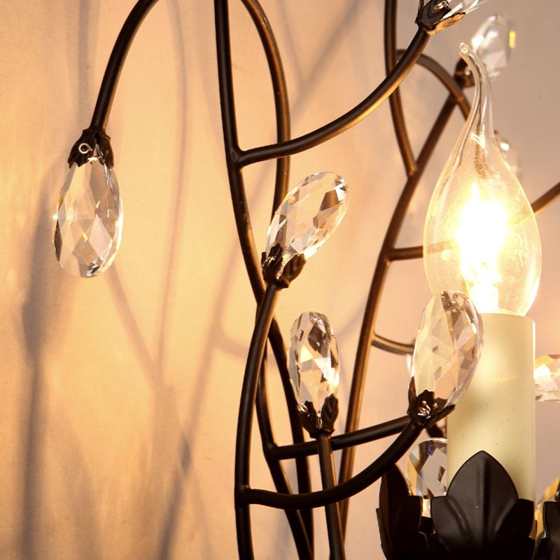 Crystal Candle Shape Wall Sconce Modern Style 2 Lights Wall Light Fixture in Black