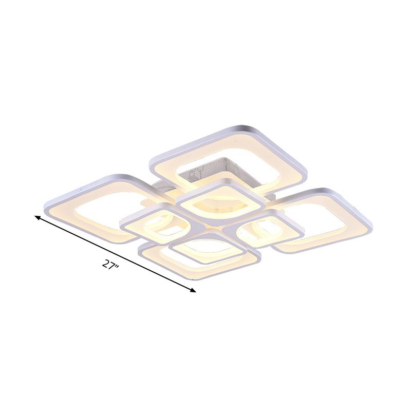 23.5"/27" W LED Bedroom Ceiling Mounted Light White Semi Flush Light Fixture with Square Acrylic Shade in Warm/White Light