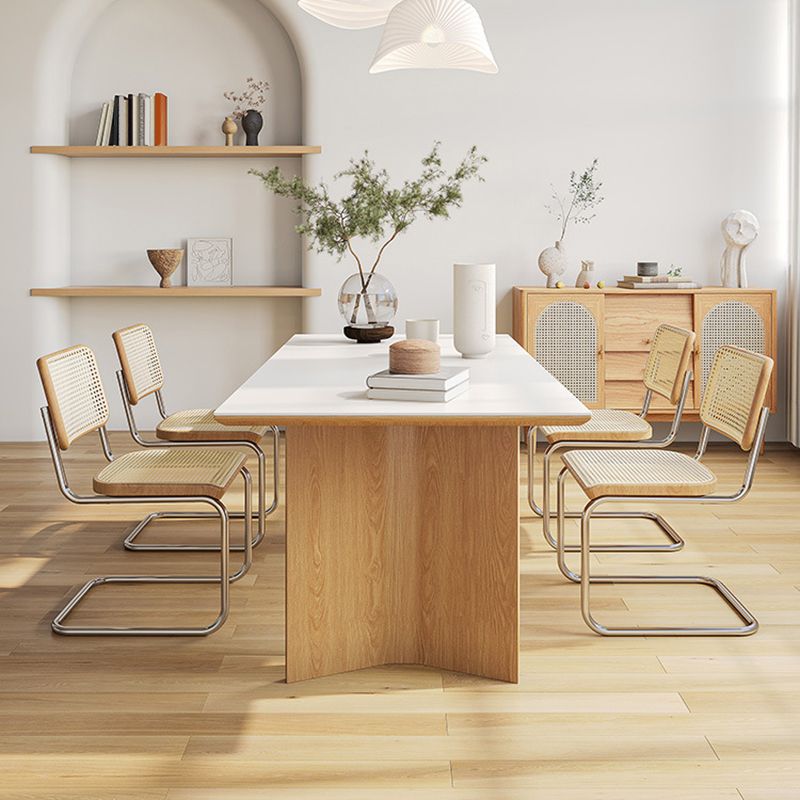 Contemporary Rectangle Table Sintered Stone Table with Wood Legs for Kitchen