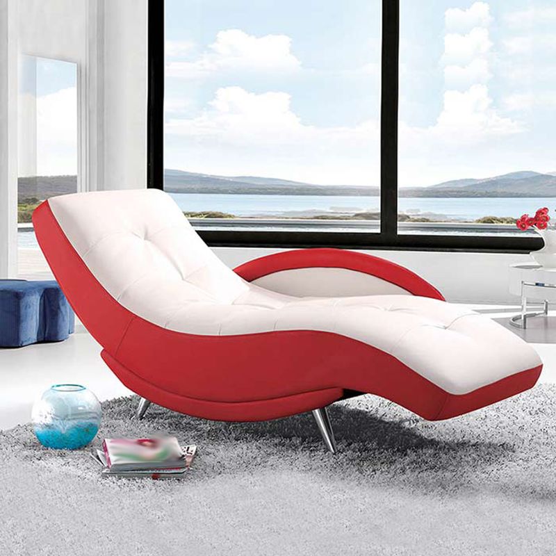 Modern Upholstered Reclining Chaise Lounge with One Arm Faux Leather Chaise