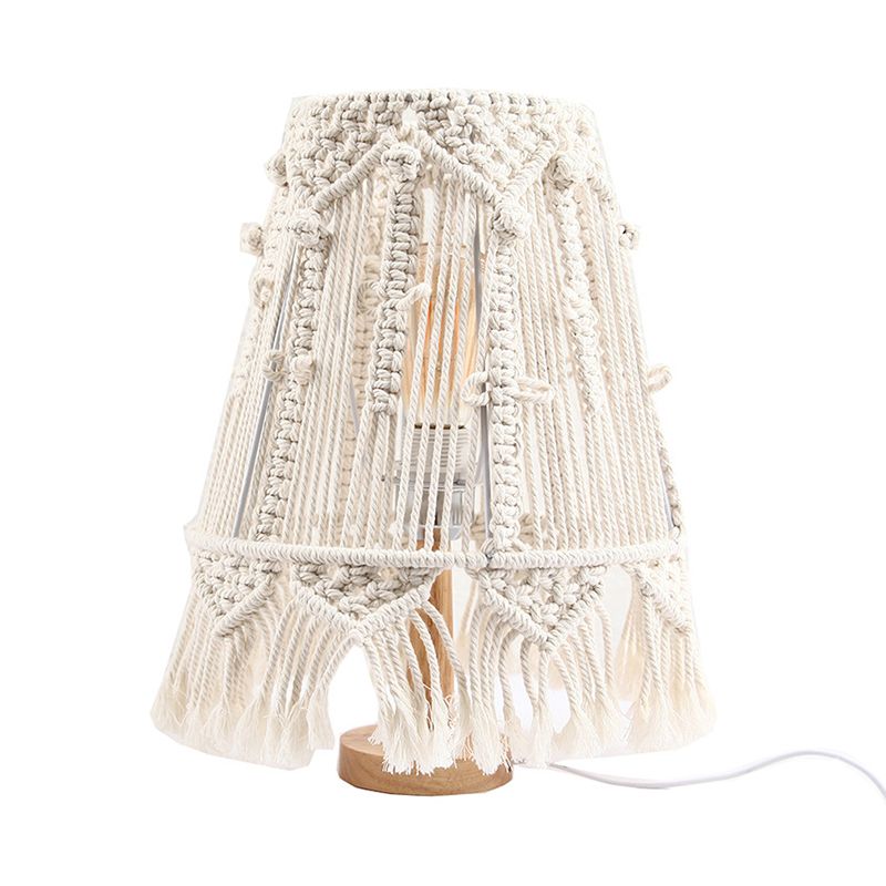 1 Kopf Nachttisch Lampe Country Tapered gewebte Seiltischleuchte mit Quastenrand in Gelb für Schlafzimmer