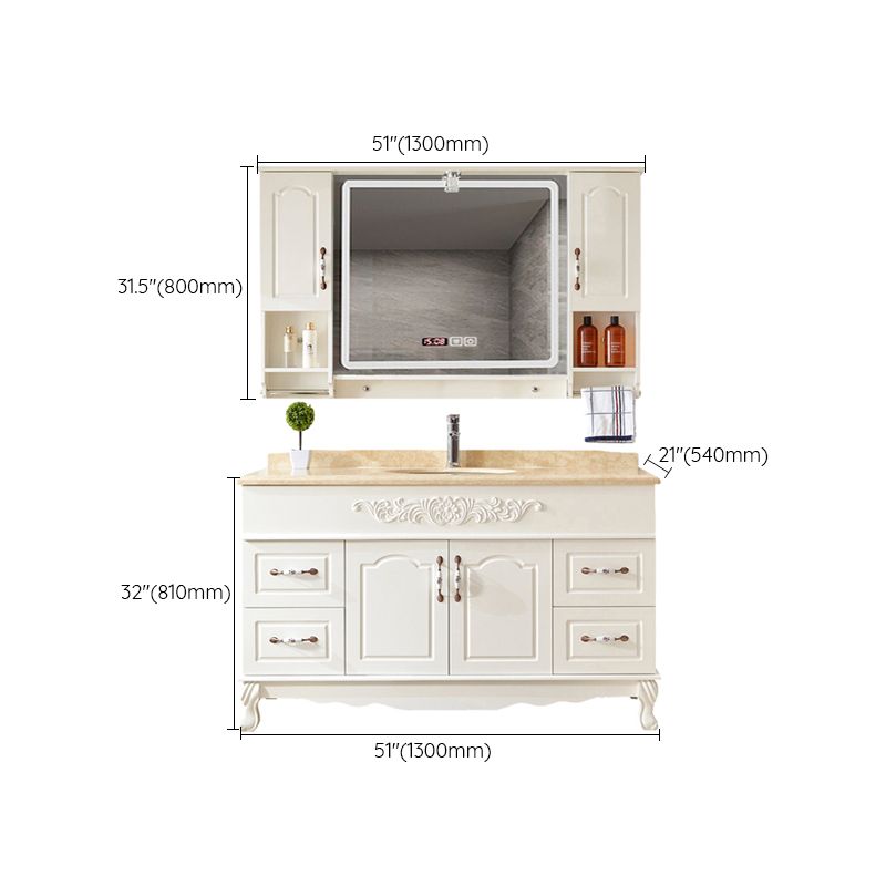 Wood Frame Bathroom Vanity White Freestanding Mirror Drawers Rectangle Vanity with 2 Doors