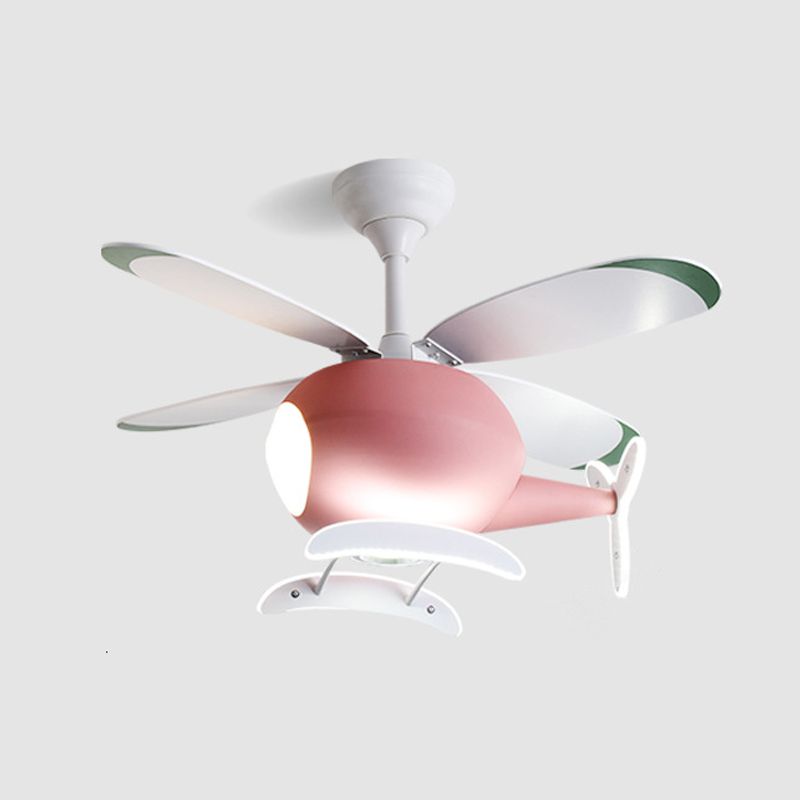 Kids Creative LED Pendant Light Wrought Iron Airplane Fan Light with Acrylic Shade