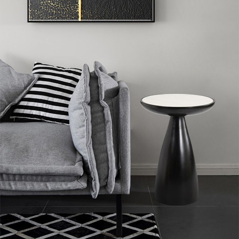 Mid-Century Modern Marble Round Top End Table Solid Wood Pedestal Side Table