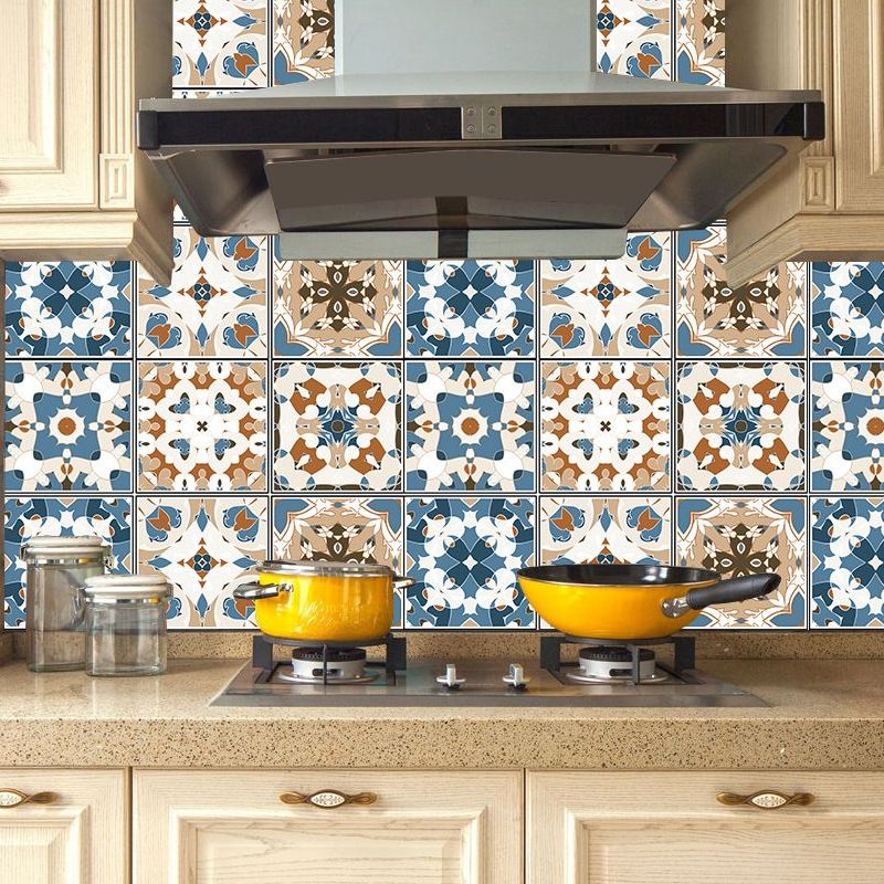 Boho Chic Flower-Like Wallpaper Panels PVC Peel and Paste Blue-Brown Wall Art for Kitchen