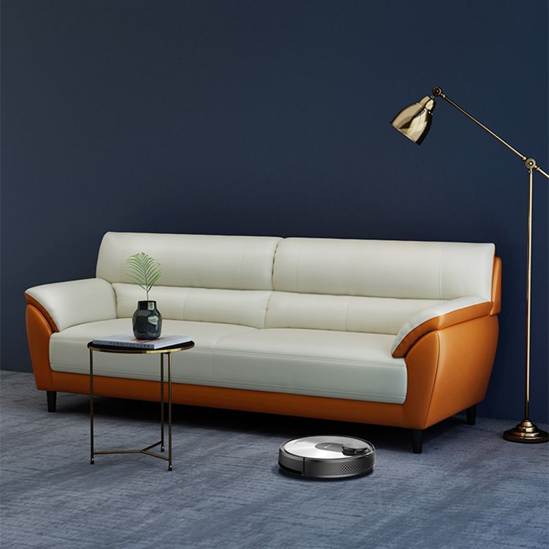 Genuine Leather Stain Resistant Contemporary Settee Couch in Orange and White