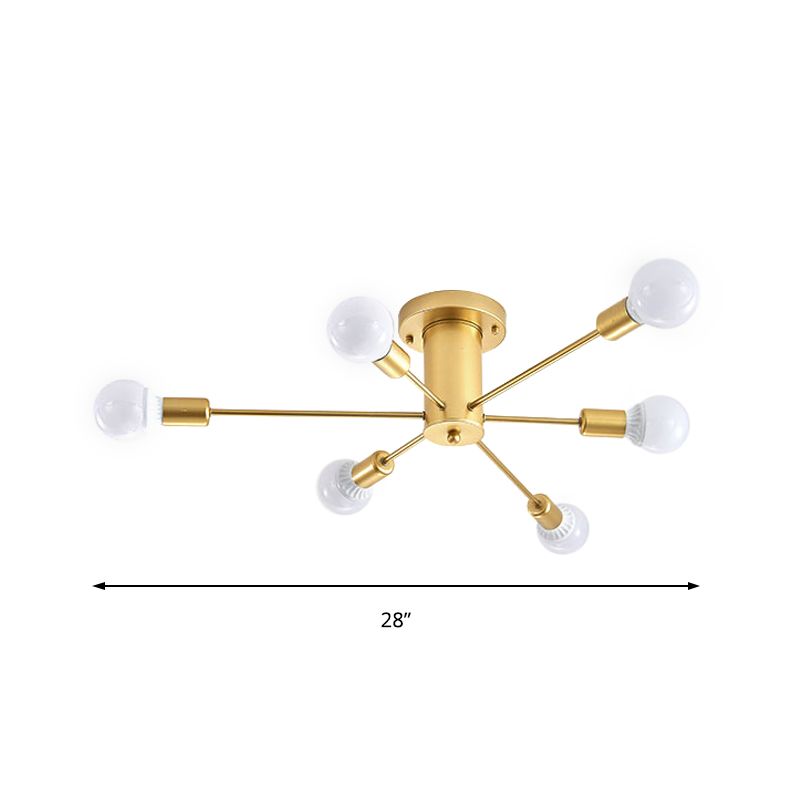 Gouden Starburst plafondgemonteerde kroonluchter eigentijds metaal 6/8/10 hoofden slaapkamer inbouwlamp