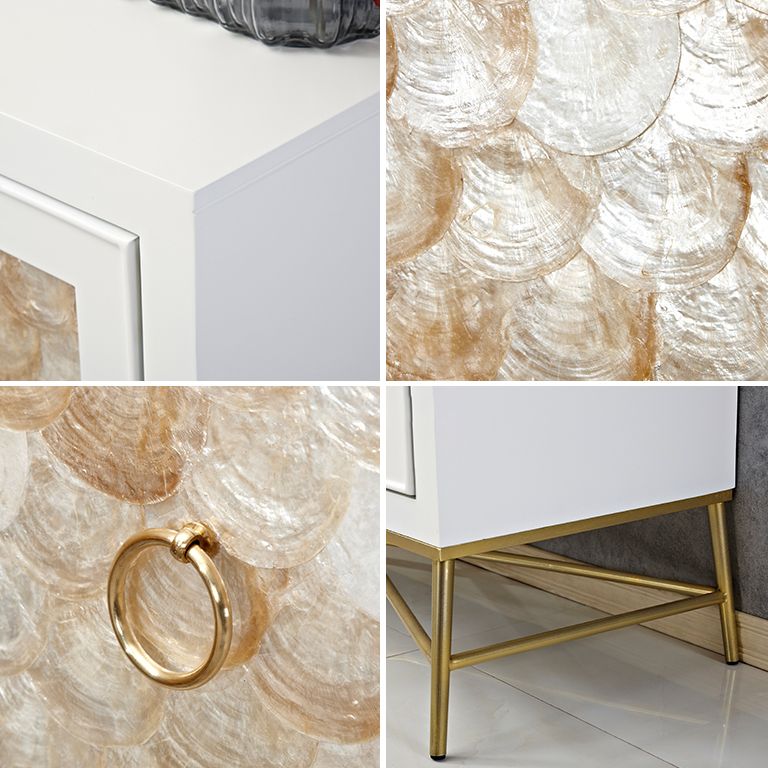 White Engineered Wood Buffet Stand Gold Base Sideboard Cabinet with Storage