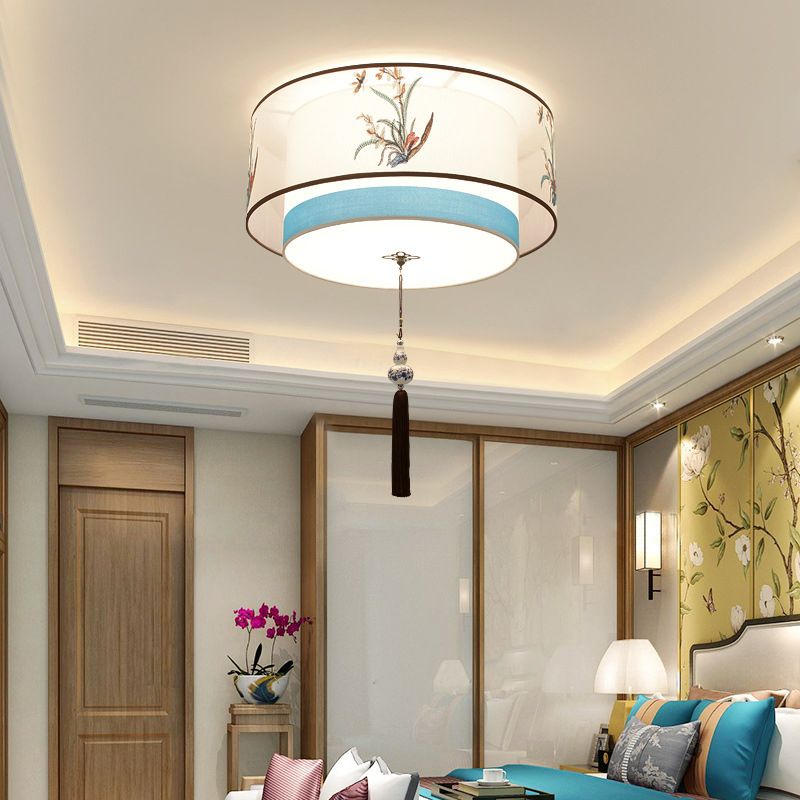 Plafonnier encastré bleu Plafonnier encastré traditionnel en tissu ombragé
