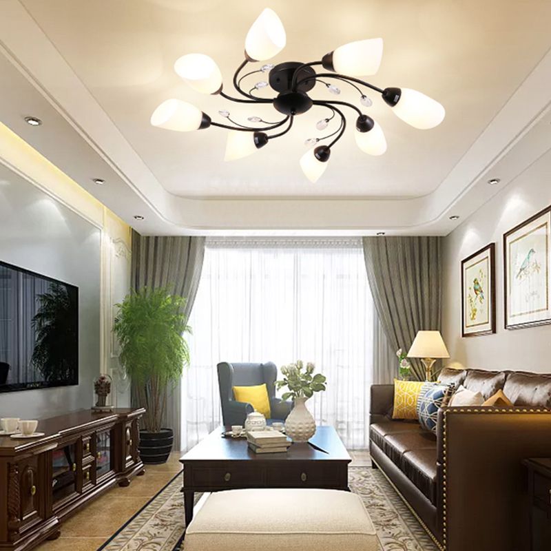 Black Flush Mounted Lamp Simple Style Glass Cone Ceiling Light Fixture