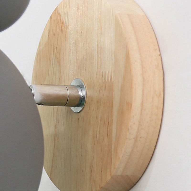 Modern Nordic Single Wall Light Wooden Globe Macaron Wall Lamp with Wrought Iron Shade