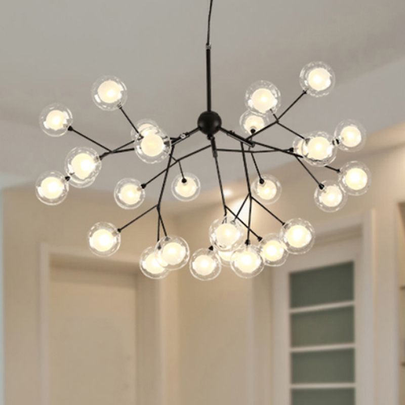 Round Chandelier Lighting Minimalist Clear Glass Black LED Pendant Light for Dining Room
