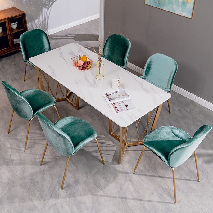Glam Marble Top Dinette Set 1/2/5/6/7 Pieces White Rectangle Dining Table Set