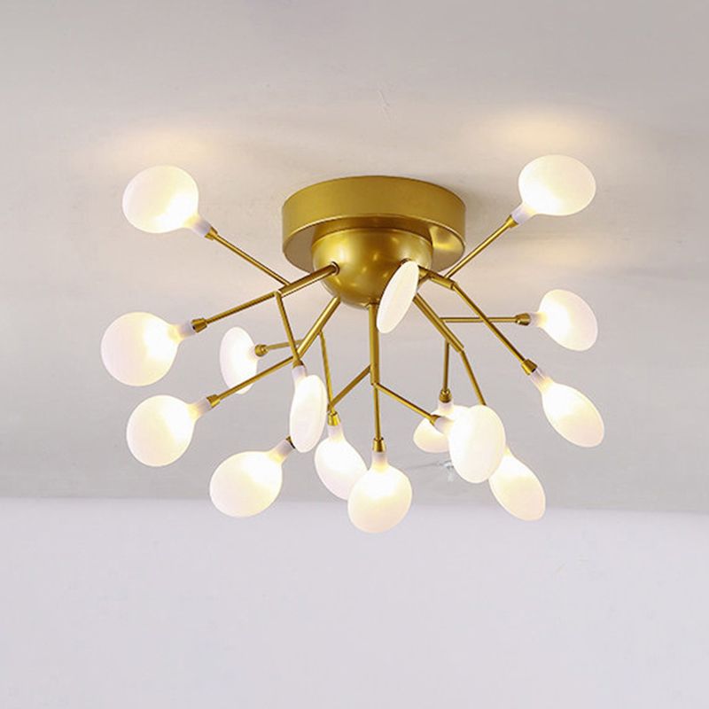 Metallic Tree Branch LED Semi Flush Light Nordic Style Flush Mount Ceiling Chandelier