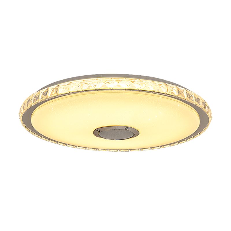 Modernist Slim Round Flush Mount Fixture Crystal Block 16"/19.5" W LED Bedroom Ceiling Flush in Chrome