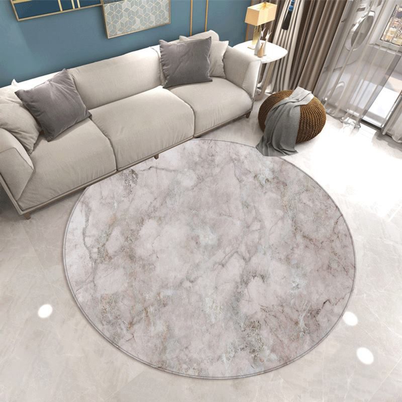 Round Gorgeous Carpet Simple Marble Print Indoor Rug Polyester Stain Resistant Carpet for Home Decor