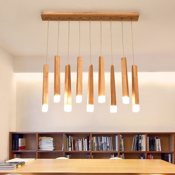 Wood Stick Multi-Light Pendant Minimalist Acrylic Hanging Ceiling Light for Study Room