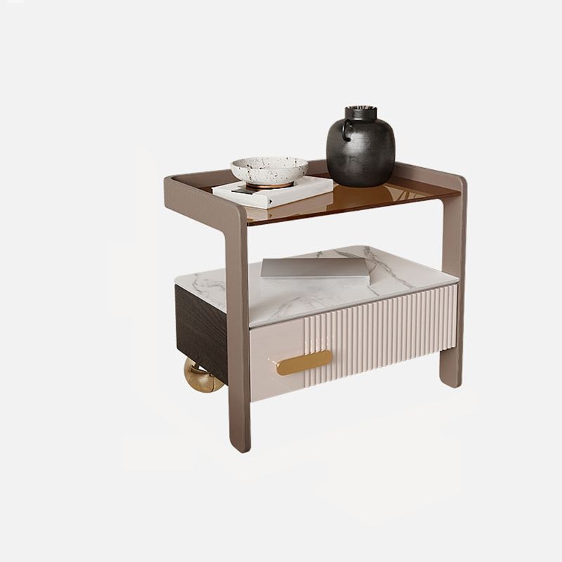 1-Drawer Nightstand 14.6" W Glass Top Open Storage Night Table for Bedroom