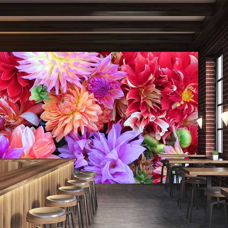 Customized Dahlia Mural Wallpaper Waterproofing Wall Decor for Meeting Room