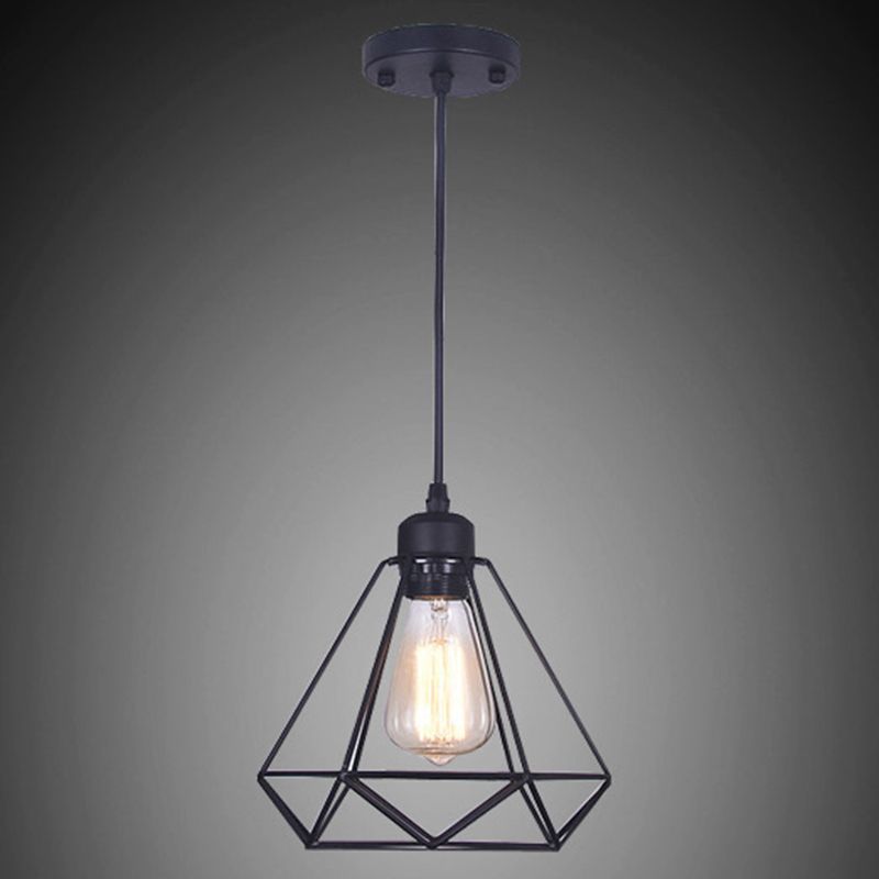 Diamond ijzercluster hanglampverlichting industrieel retro 1-licht restaurant hangende lamp in zwart