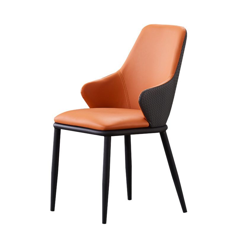 Modern Leather Dining Side Chairs Indoor Upholstered Arm Chair with Black Legs