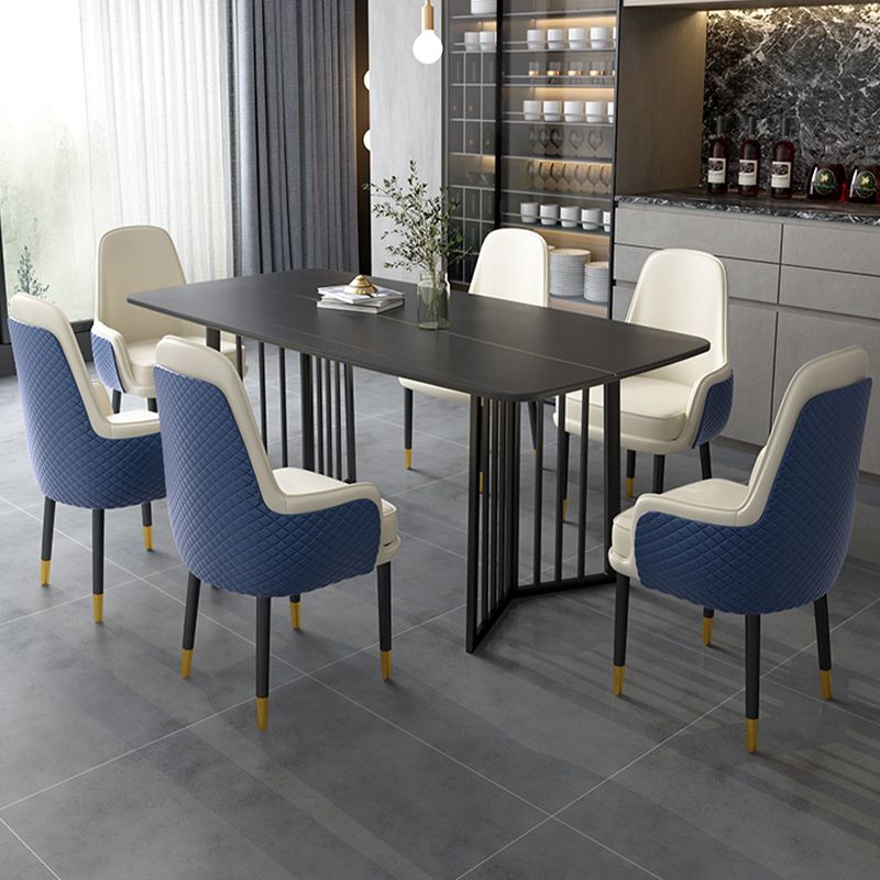 Black Metal Double Pedestal Dining Table Industrial Rectangle Fixed Table