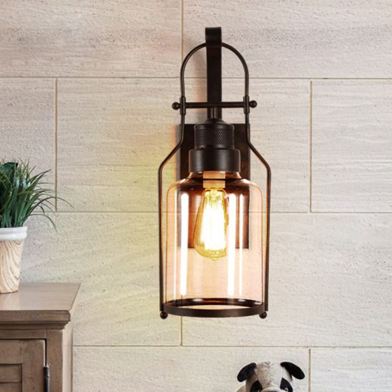 Cylinder Clear Glass Wall Mount Lamp 1-Light Vintage Coastal Wall Lighting Fixture for Hallway