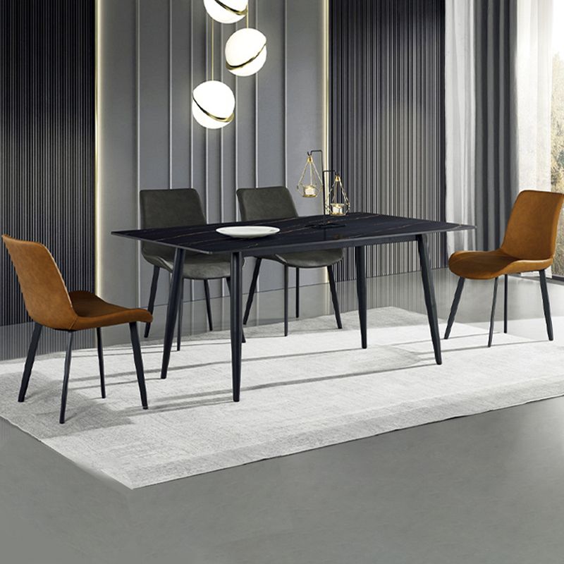 Rectangle Luxury Dining Table Sintered Stone Top Desk with 4 Metal Legs