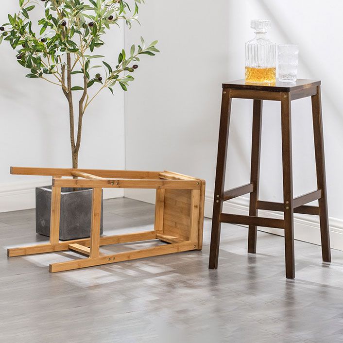 Industrial Square Backless Stool Wooden Footrest Barstool for Living Room