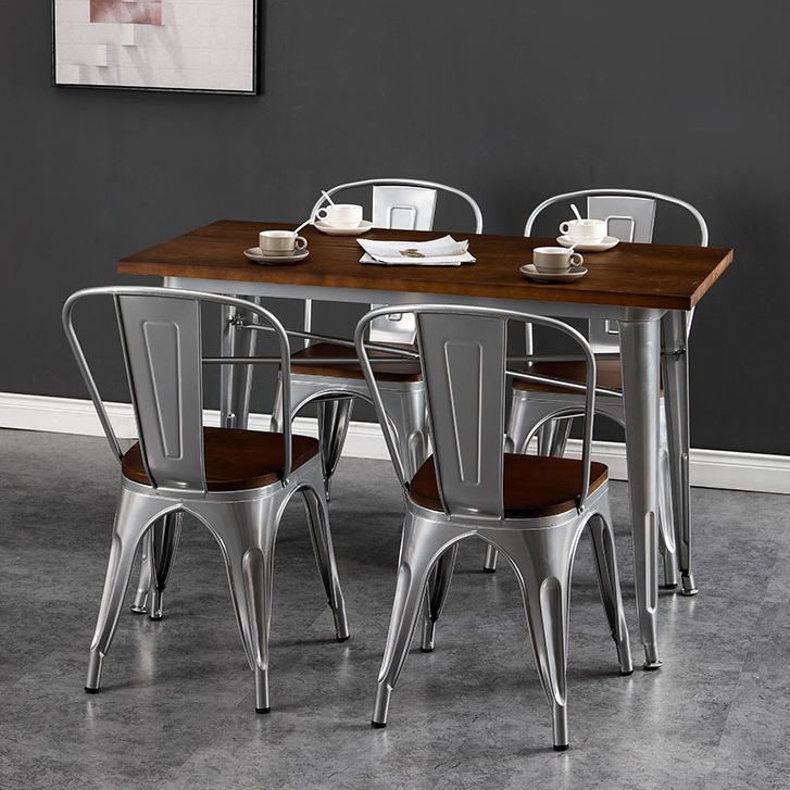 Mesa de comedor de madera maciza de estilo industrial Mesa de comedor con base de metal para comedor