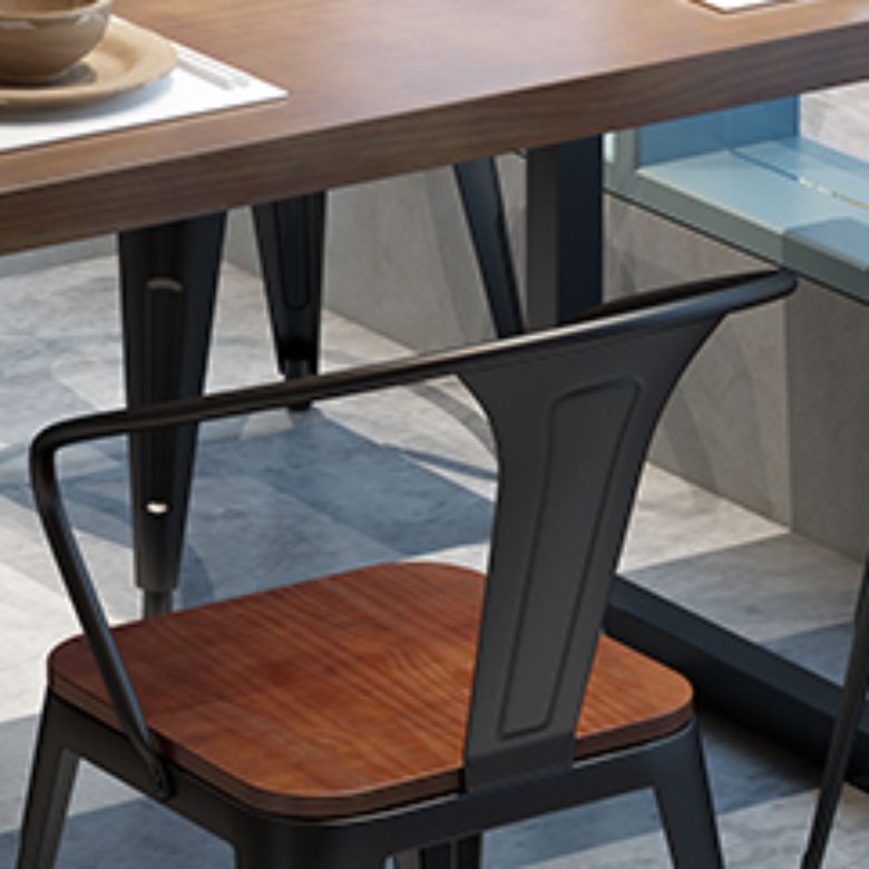 Solid Wood Dining Chairs Slat Back Arm Chair with Metal Base