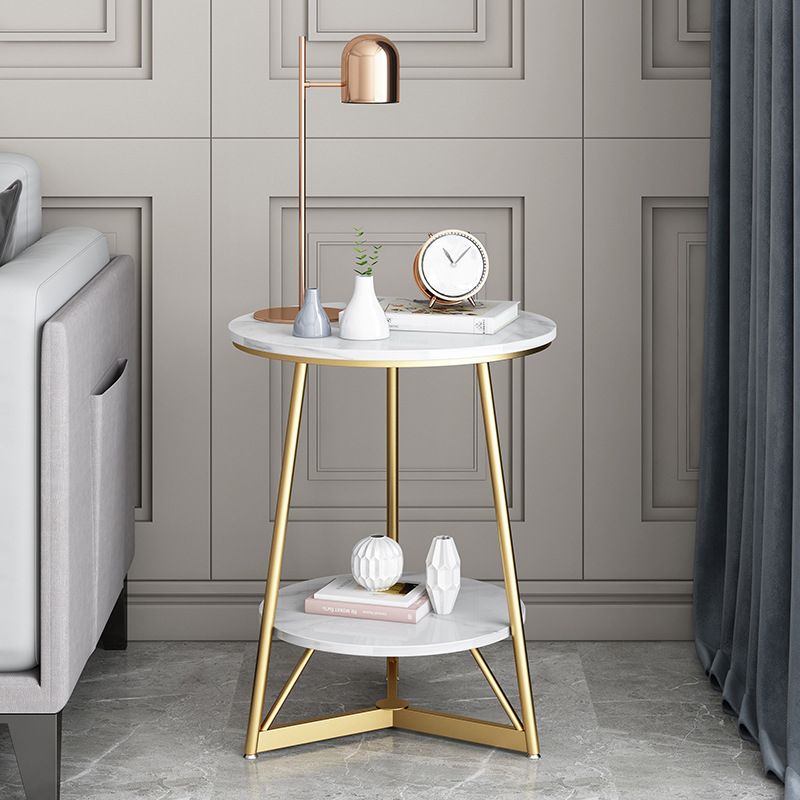 Modern Style Rock Slab Countertop Wood Base Grey/white Rounded Side Table