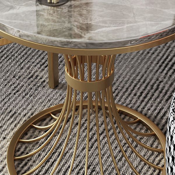 Modern Round Dining Table for Kitchen Glossy Grey Dinette Table with Metal Base
