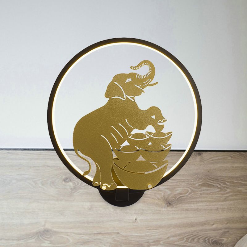 SIKA Deer / Elephant Aluminium Mural Lampe moderniste Black-Gold LED Mur Mount Lumière pour Parlor