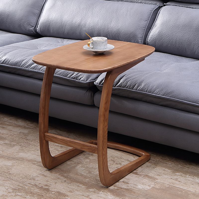 Modern Style Wood End Table Rectangular C-shape Sofa Side Accent Table