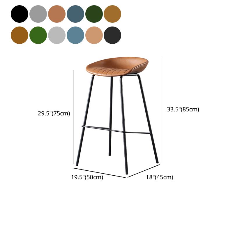 Industrial Style Leather Counter Stool Bucket Stools with Metal Base for Home