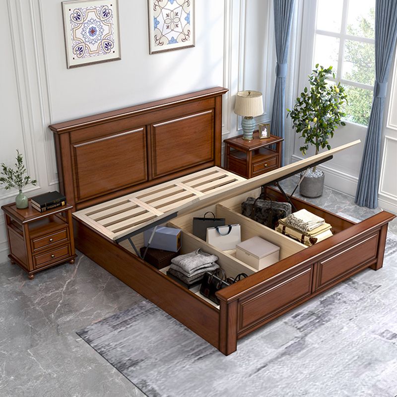 Mid-Century Modern Standard Bed Mahogany Espresso Panel Bed with Headboard