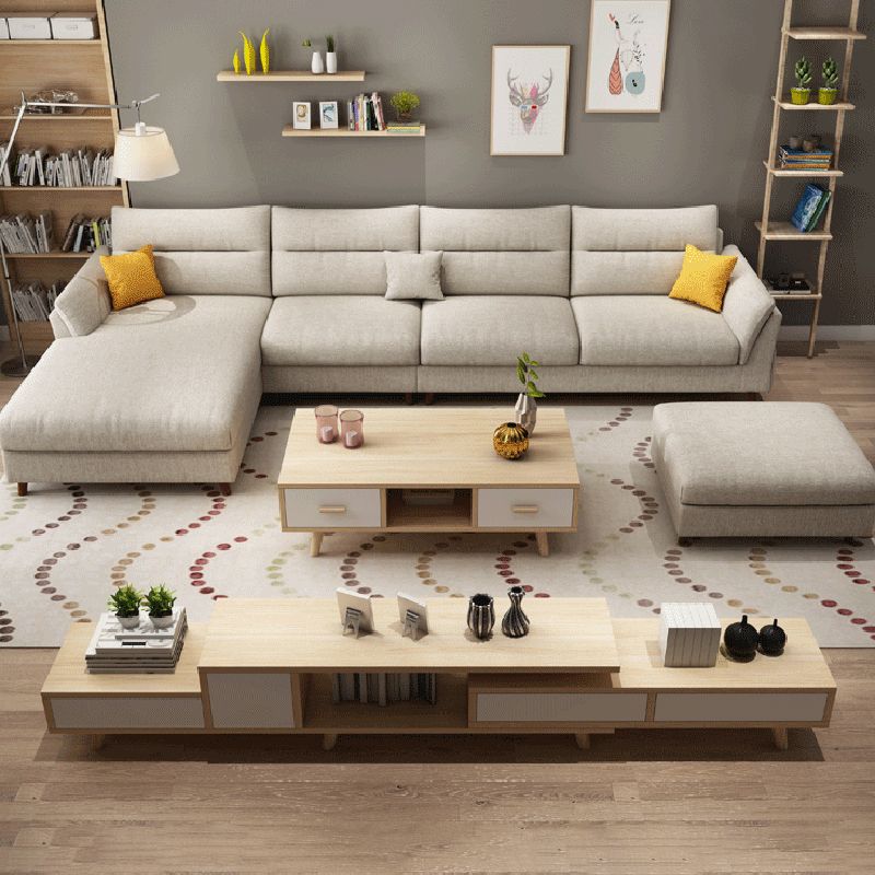 Pillowed Back Cushions Sofa and Chaise 4-Seat Sectional with Storage