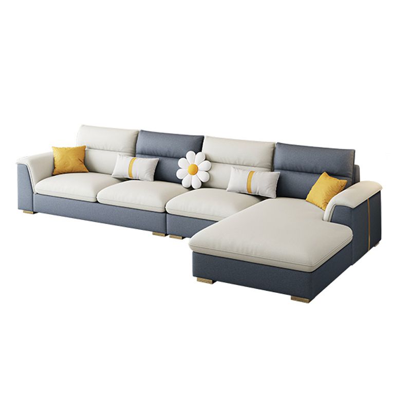 Glam Faux Leather Sofa & Chaise Square Arm Sofa for Living Room