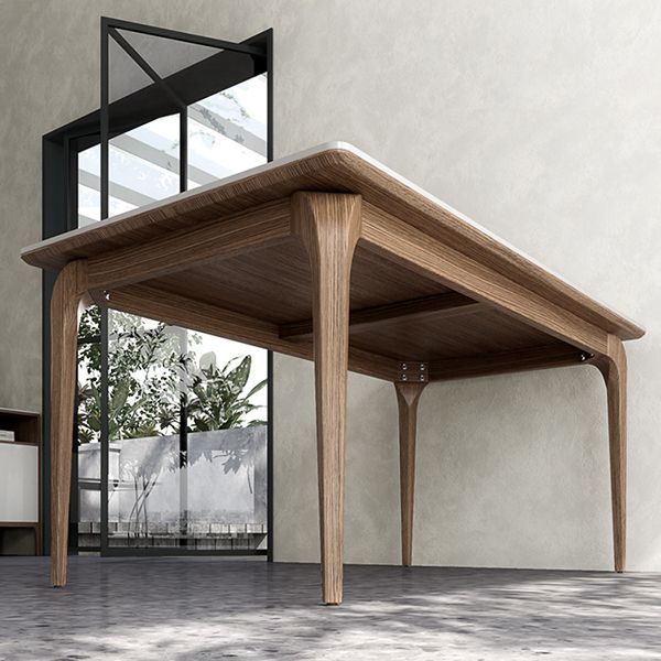 Mesa de comedor de tono blanco rectángulo Mesa de piedra sinterizada retro moderna con 4 patas