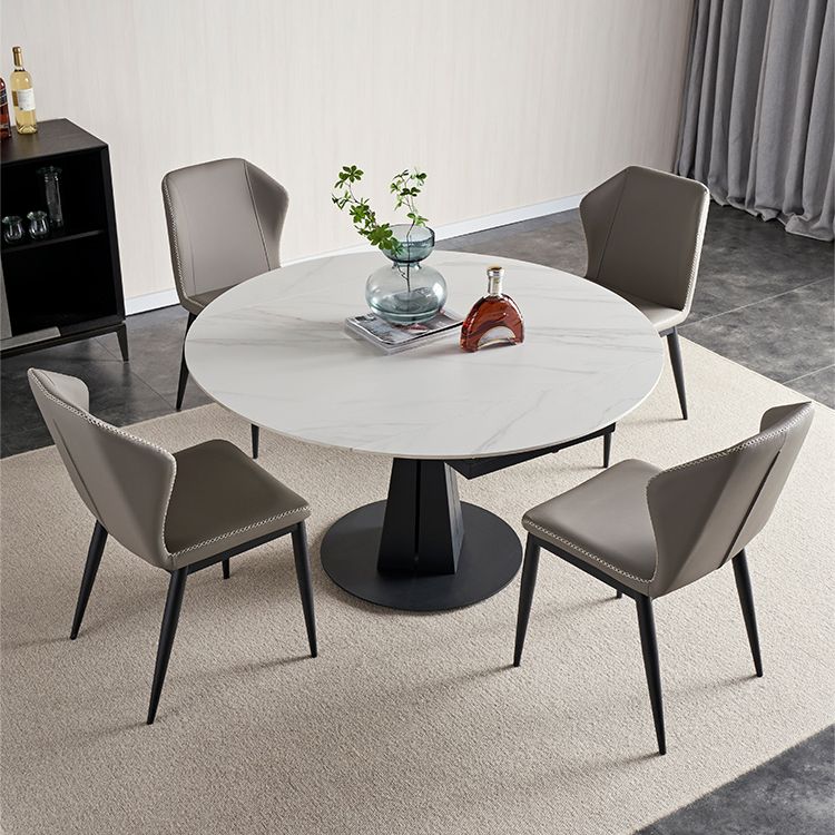 Mesa de comedor redonda extensible Mesa de piedra sinterizada moderna con base de pedestal de metal